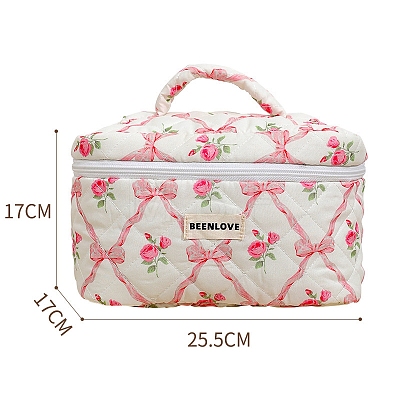 Bowknot Printed Cotton Cosmetic Zipper Tote Bags PW-WGB0E56-01-1