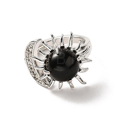 Natural Obsidian Sun & Moon Open Cuff Rings RJEW-K241-01P-06-1