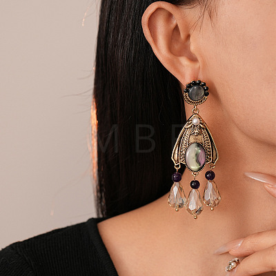 Teardrop Alloy & Rhinestone Dangle Stud Earrings FS-WG4DD0F-01-1