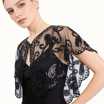 Polyester with Plastic Sequin Shawls AJEW-BM0001-60B-1