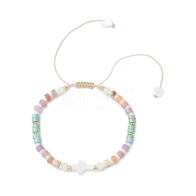 Natural Freshwater Shell & Mixed Gemstone Braided Bead Bracelets for Women BJEW-JB12717-1