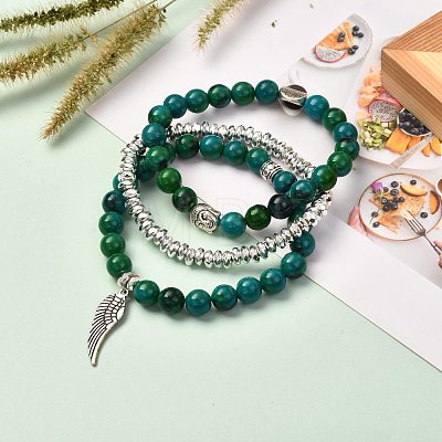 Synthetic Chrysocolla & Non-magnetic Hematite Stretch Bracelets Set for Men Women Gift BJEW-JB06727-1