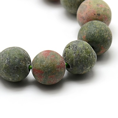 Natural Frosted Unakite Round Bead Strands G-M064-12mm-06-1