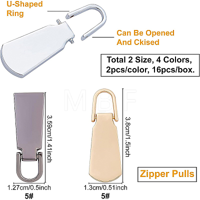 BENECREAT 16Pcs 8 Styles Zinc Alloy Zipper Slider FIND-BC0001-62-1