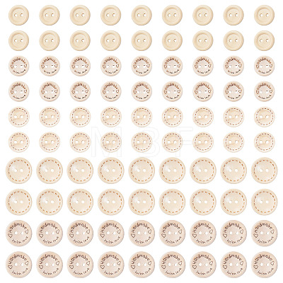 100Pcs 5 Colors 2-Holes Wood Buttons BUTT-TA0001-52-1