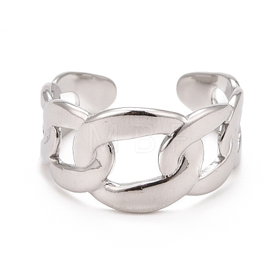 304 Stainless Steel Curb Chain Shape Cuff Ring for Women RJEW-C025-31P-1