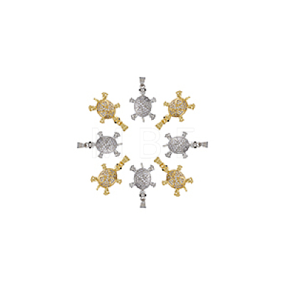 8Pcs 2 Colors Brass Micro Pave Clear Cubic Zirconia Pendants KK-DC0003-85-1