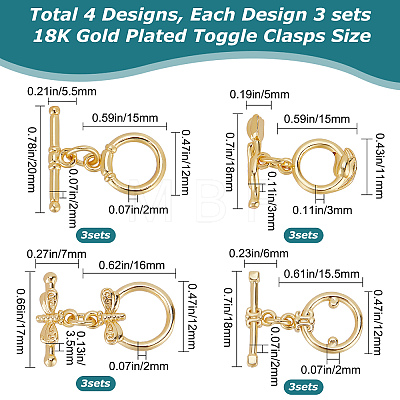 12 Sets 4 Styles Brass Toggle Clasps KK-CN0001-97-1
