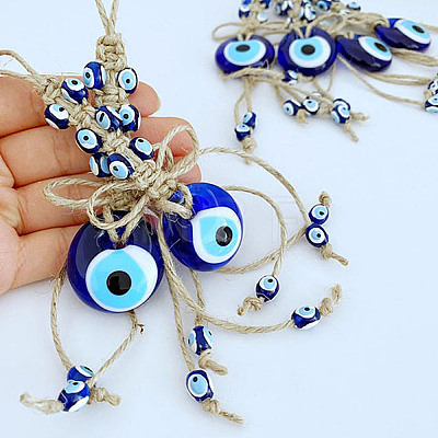 Flat Round with Evil Eye Glass Pendant Decorations EVIL-PW0002-07-1