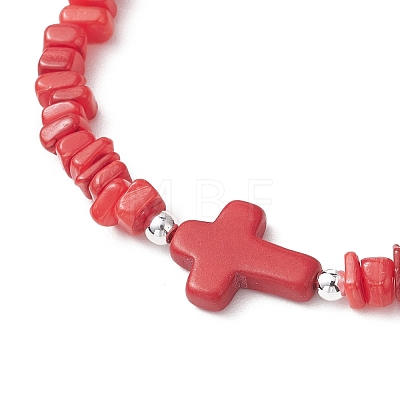 Adjustable Natural Freshwater Shell & Dyed Synthetic Turquoise Beads Braided Bead Bracelets for Women BJEW-JB13105-05-1