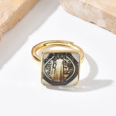 Brass Epoxy Cuff Open Rings for Women RJEW-K264-17G-02-1