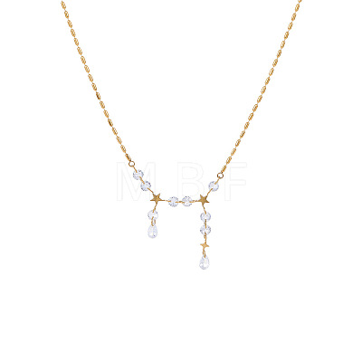 304 Stainless Steel Star Pendant Necklaces with Teardrop Clear Cubic Zirconia Tassel for Women WG97116-01-1