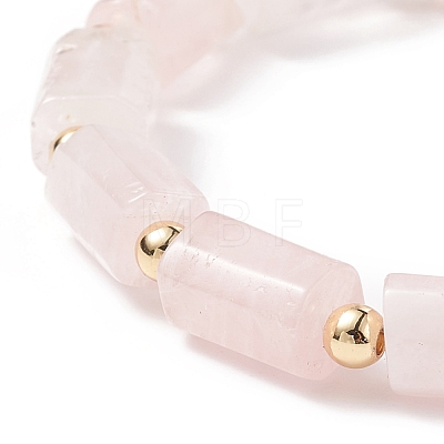 Natural Rose Quartz Column Beaded Stretch Bracelet BJEW-JB08596-02-1