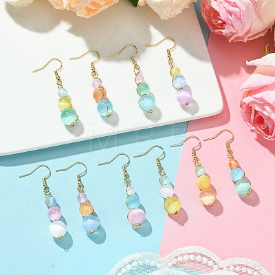 Dyed Natural Selenite Beaded Dangle Earrings for Women EJEW-JE06049-1