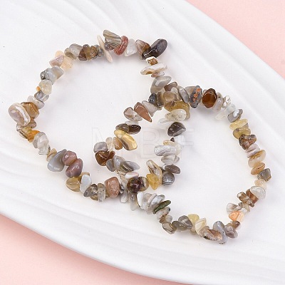 Natural Botswana Agate Chip Beaded Stretch Bracelets for Women Men BJEW-L038-01C-1