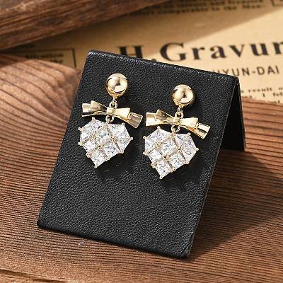 Brass Clear Cubic Zirconia Stud Earrings EJEW-D301-06G-04-1