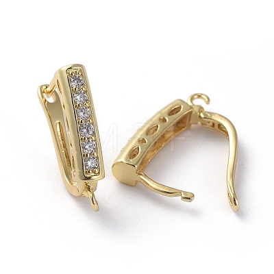 Brass Micro Pave Cubic Zirconia Hoop Earring Findings with Latch Back Closure ZIRC-G158-08G-1