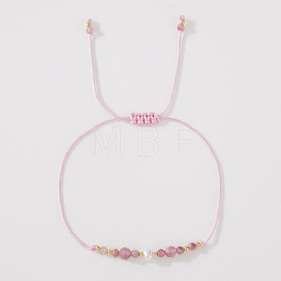Natural Strawberry Quartz & Brass Beads Braided Bead Bracelets for Women HH4245-6-1