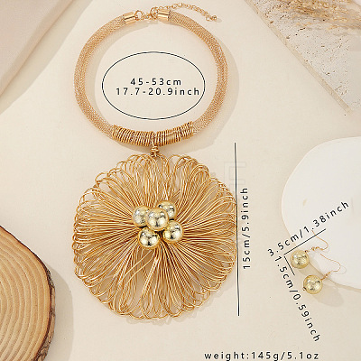 Aluminum & Brass & CCB Wire Flower Bib Necklace & Ball Dangle Earrings for Women WGD13CF-01-1
