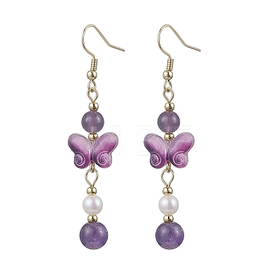 Natural Amethyst Butterfly Dangle Earrings EJEW-JE06317-03-1