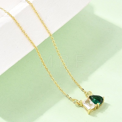 Brass Pave Cubic Zirconia Rectangle & Teardrop Pendant Cable Chain Necklaces KK-CBAB173-05G-08-1
