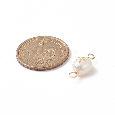 Grade AA Natural Cultured Freshwater Pearl Connector Charms with Golden Tone Alloy Slices PALLOY-JF01996-01-1