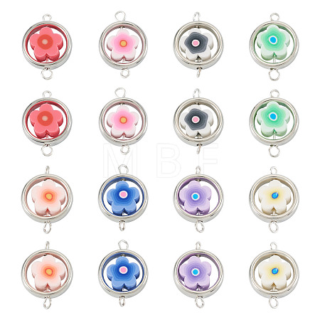 20Pcs Polymer Clay Flower & CCB Ring Frame Links Connector Charms CLAY-TADJ0001-10-1