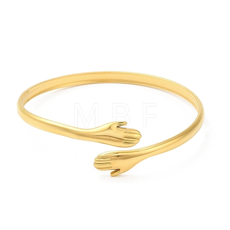 Ion Plating(IP) 304 Stainless Steel Double Hands Hug Open Cuff Bangle BJEW-L682-003G-1