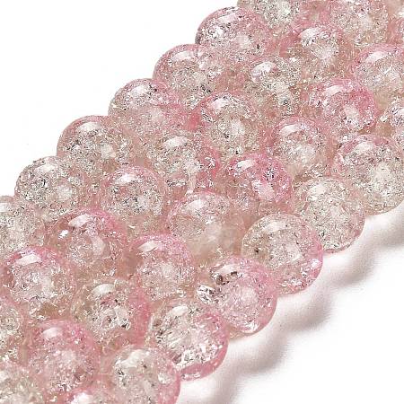 Pink & Clear Crackle Glass Round Beads Strands X-CCG-Q002-10mm-01-1