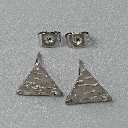 304 Stainless Steel Textured Geometry Stud Earring Findings with Hole STAS-WH0027-54H-1
