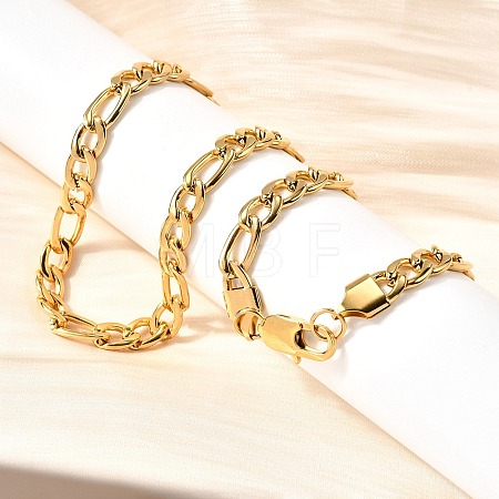 7MM 304 Stainless Steel Figaro Chain Necklaces for Women Men NJEW-B134-04A-G-1