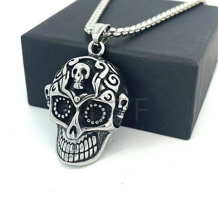 Punk Retro 304 Stainless Steel Skull Pendant Necklaces for Women Men LM6157-1
