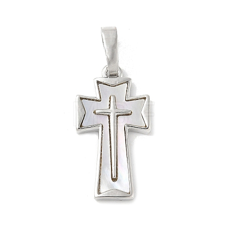 Brass Pave Natural White Shell Pendants KK-S522-01B-P-1