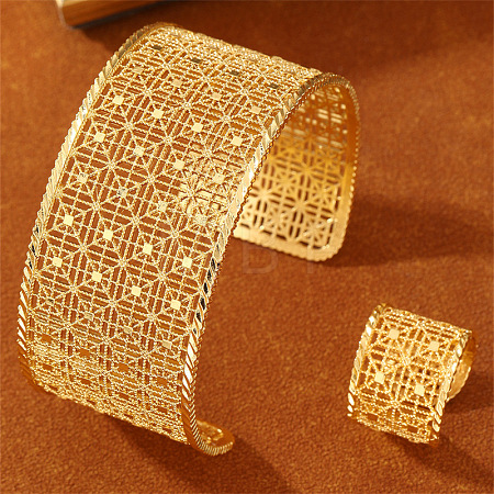 Geometric Filigree Zinc Alloy Cuff Bangles & Rings Sets for Women WG9AF22-01-1