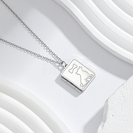 304 Stainless Steel Rectangle with Dog Magnetic Photo Locket Pendant Necklaces for Women WG6BB95-02-1