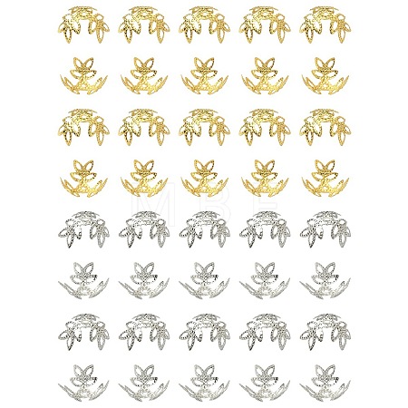 600Pcs 2 Colors Plated Iron Fancy Bead Caps IFIN-YW0003-15-1