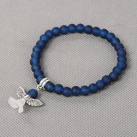 Stretchy Frosted Glass Beads Charm Bracelets BJEW-JB01770-04-1