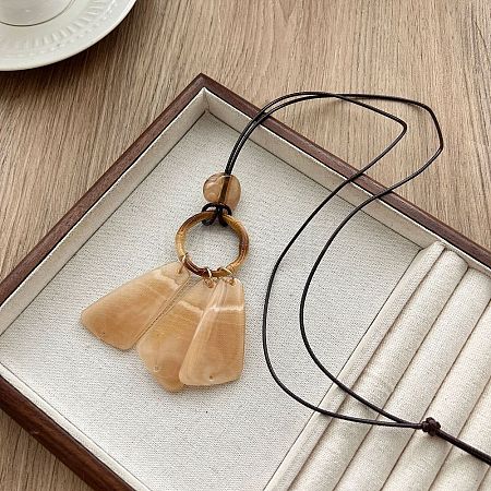 Resin Geometric Kite Pendant Black Waxed Cord Long Adjustable Necklaces for Women WG8B3F0-03-1