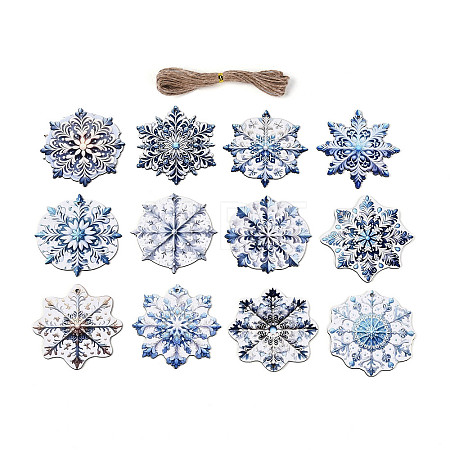 12Pcs Christmas UV Single Face Printed Wood Pendant Decorations WOOD-N020-22-1
