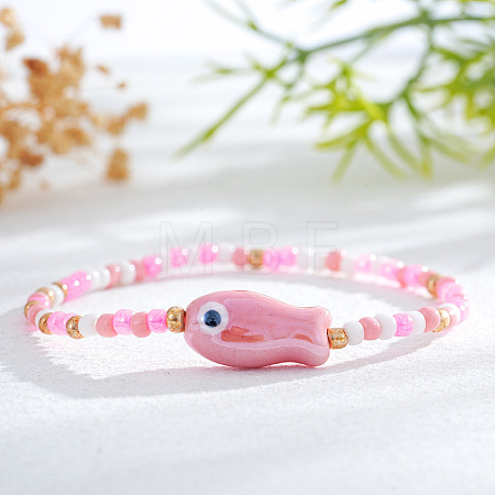 Resin & Porcelain Beads Stretch Bracelets for Women LP2947-2-1