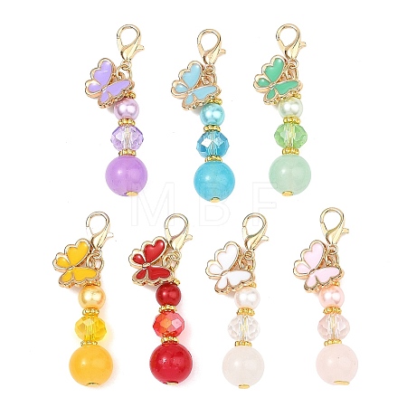 Glass & Alloy Enamel Butterfly Pendant Decorations HJEW-JM04817-1