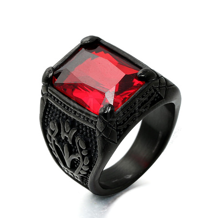 316L Stainless Steel & Cubic Zirconia Men's Vintage Carved Finger Rings FS-WG82D33-59-1