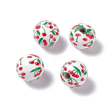 Fruit Printed Wood European Beads WOOD-G013-01C-1