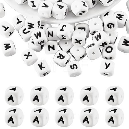 20Pcs White Cube Letter Silicone Beads SIL-YWC0003-06A-1