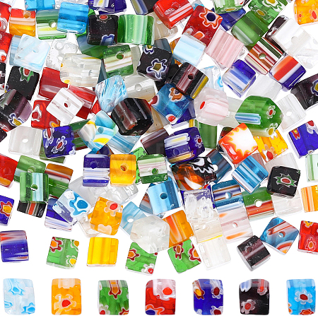 180Pcs Cube Handmade Millefiori Glass Beads LK-PA0001-08-1