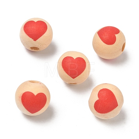 Valentine's Day Spray Painted & Printed Wood European Beads WOOD-L023-03K-1