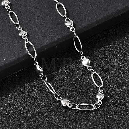 304 Stainless Steel Heart Link Chain Necklaces for Women NJEW-A046-02B-P-1