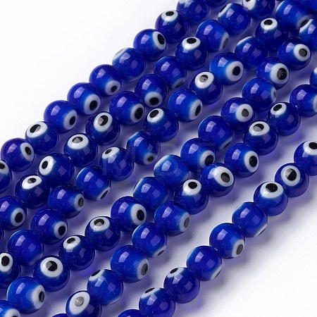 Round Handmade Evil Eye Lampwork Beads Strands LAMP-R114-8mm-02-1