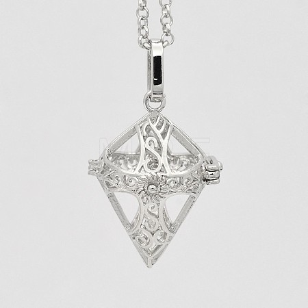 Rhombus Brass Cage Pendants KK-D414-13-NR-1