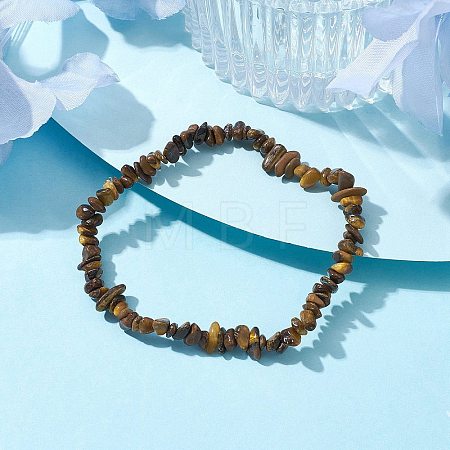 Natural Tiger Eye Chips Beaded Stretch Bracelets for Women BJEW-JB10046-05-1